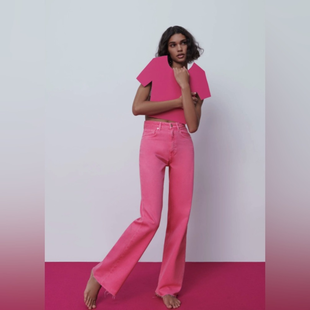 Zara Pink Wide Leg Jeans